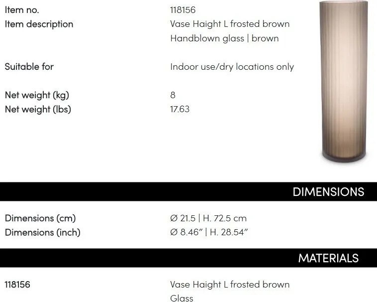 Vaza, Vas decorativ design LUX Haight L, maro