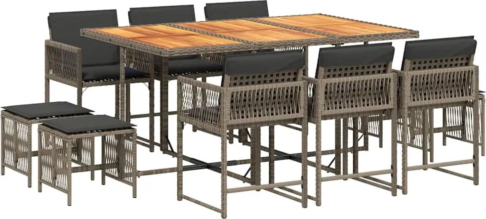 vidaXL Set mobilier de grădină cu perne, 11 piese, gri, poliratan