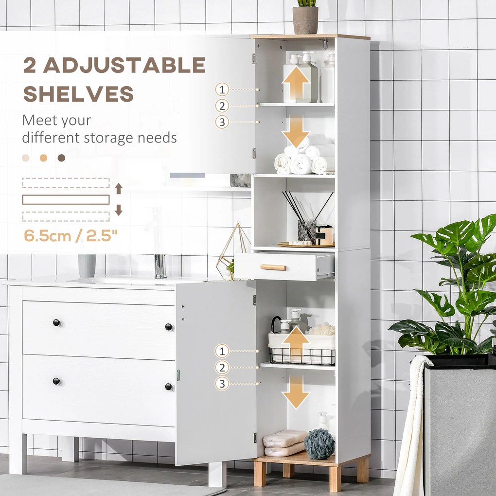 kleankin Dulap Coloana Space Saver din Lemn pentru Baie Alb | Aosom Romania