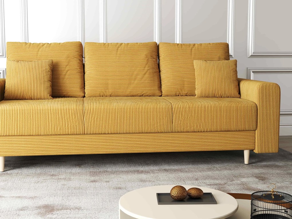 Canapea extensibilă dumonde cu ladă de depozitare si sezut confortabil din spuma high-density, Kronos Zoom Mustar 210x100 cm