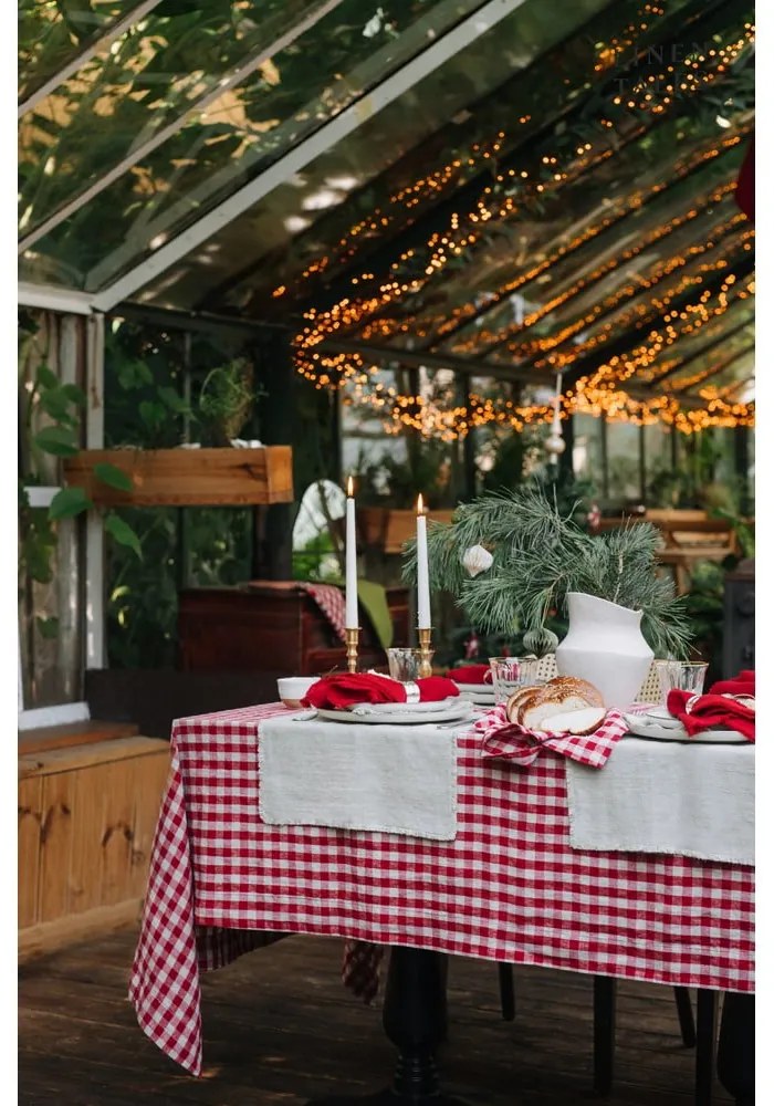 Șorț din in Red Gingham – Linen Tales