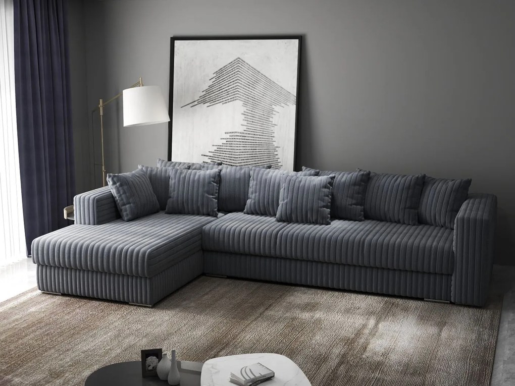 Colțar extensibil dumonde cu ladă de depozitare si sezut confortabil din spuma high-density, Gloria Ambience Gri II 320x183 cm