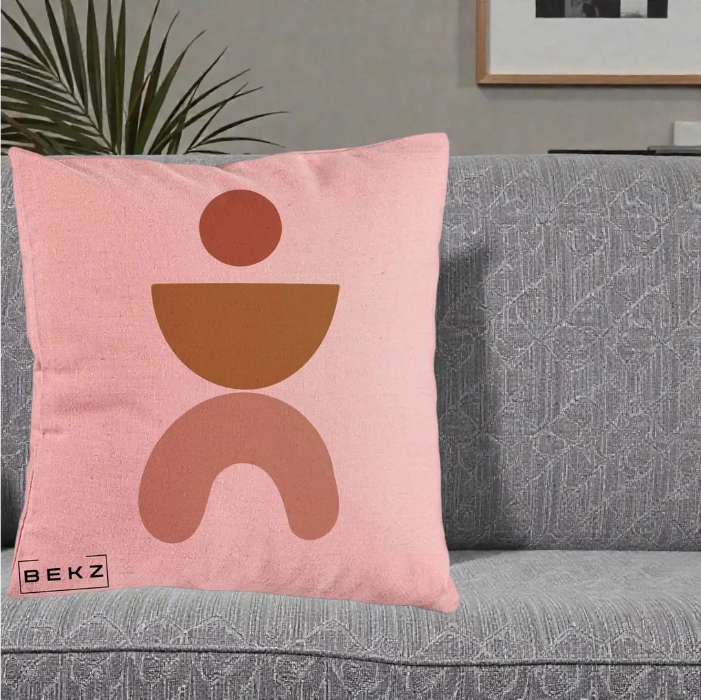 Perna Decorativa Geometric Boho Disc si Arc, 40x40 cm, Roz, Husa Detasabila, Perna Inclusa, BEKZ®