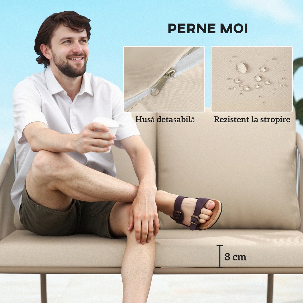 Outsunny Canapea de Grădină cu 2 Locuri, Perne Detașabile, Brațe și Cadru din Oțel, 112x72x76 cm, Verde | Aosom Romania