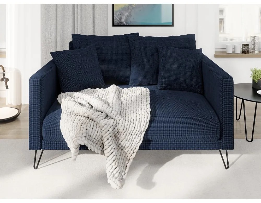 Canapea albastru-închis cu tapițerie din chenille 140 cm Freya – Ropez