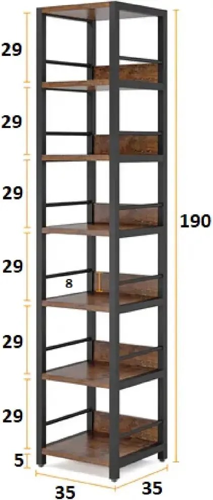 Biblioteca de colt, nuc/negru, 190x35x35 cm