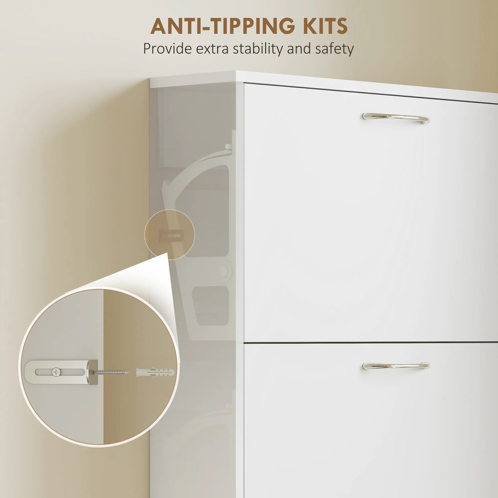 HOMCOM Dulap pentru Pantofi Subțire cu 5 Uși 65x17x180,5 cm în Lemn Alb | Aosom Romania