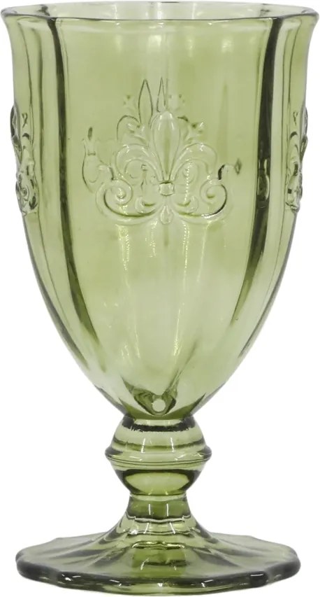 Pahar de vin din sticlă, verde olive, cu model decorativ, „Saint-Émilion", 9 x 16 cm