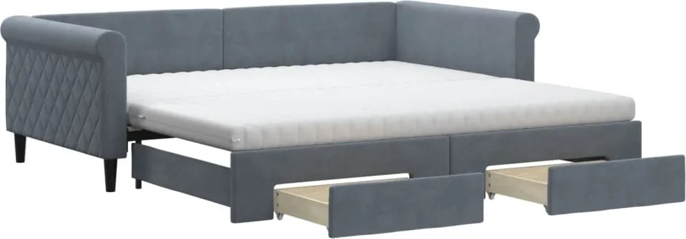 vidaXL Pat de zi cu extensie și sertare gri închis 100x200cm catifea