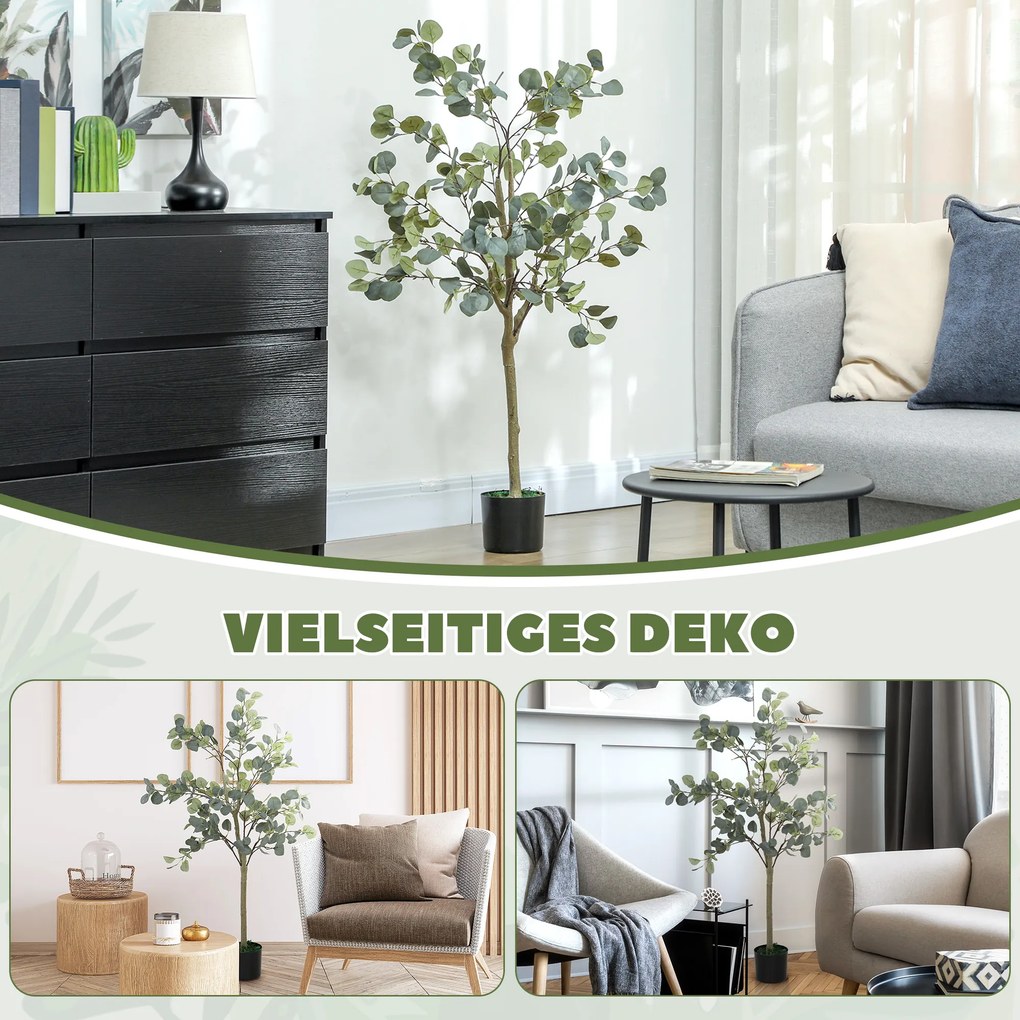 HOMCOM Plantă Artificială, Copac Artistic, Natură Realistă, Ghiveci din Ciment, Fără Întreținere, Verde | Aosom Romania