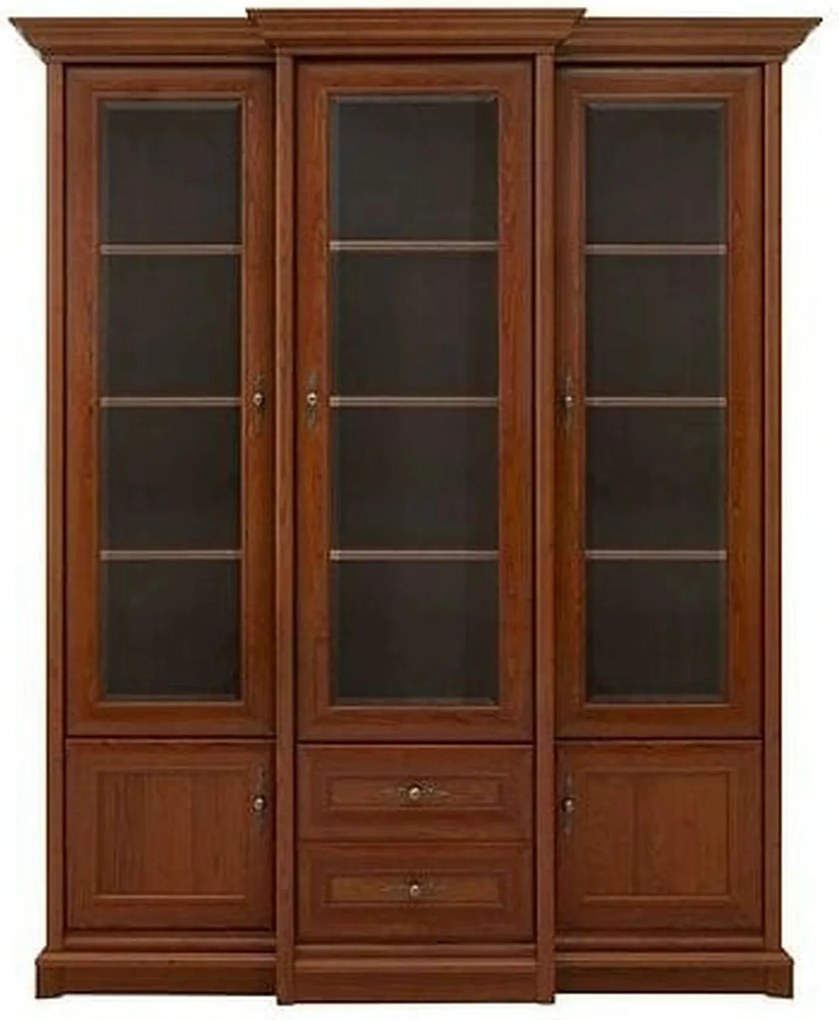 Vitrina KENT, castan, PAL/sticla securizata, 168x43/50x205 cm