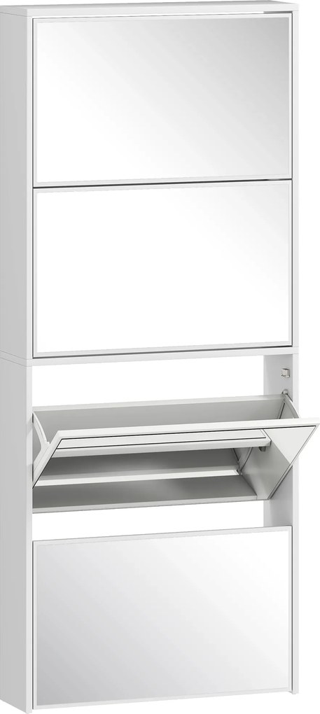 HOMCOM Dulap pentru Pantofi Economizor de Spațiu cu 4 Uși cu Oglindă 63x17x146 cm Alb | Aosom Romania