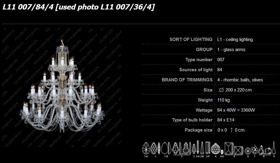 Lustra XXL 84 brate, cristal Bohemia L11 007/84/4
