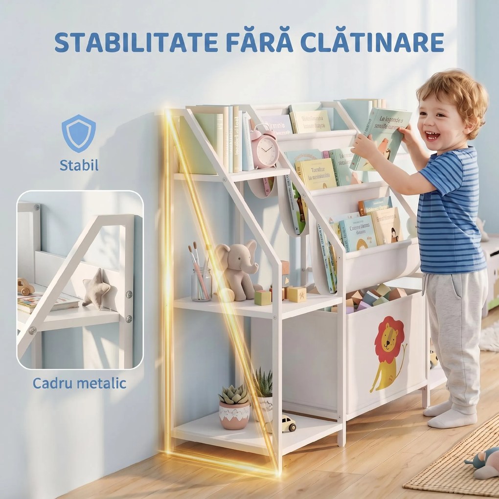 AIYAPLAY Bibliotecă și Organizator de Jucării pentru Copii, Metal, PAL, 93 x 30 x 76 cm, Alb | Aosom Romania