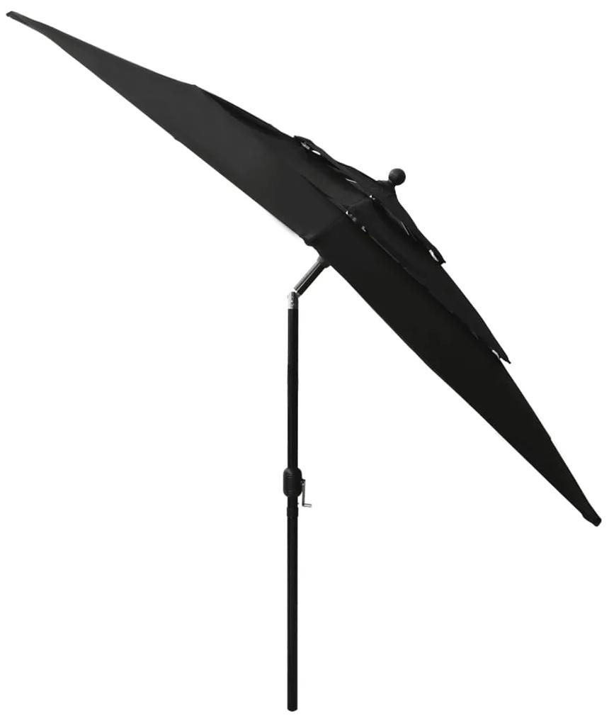 Umbrela de soare 3 niveluri, stalp aluminiu, negru, 2,5x2,5 m Negru, 2.5 x 2.5 m