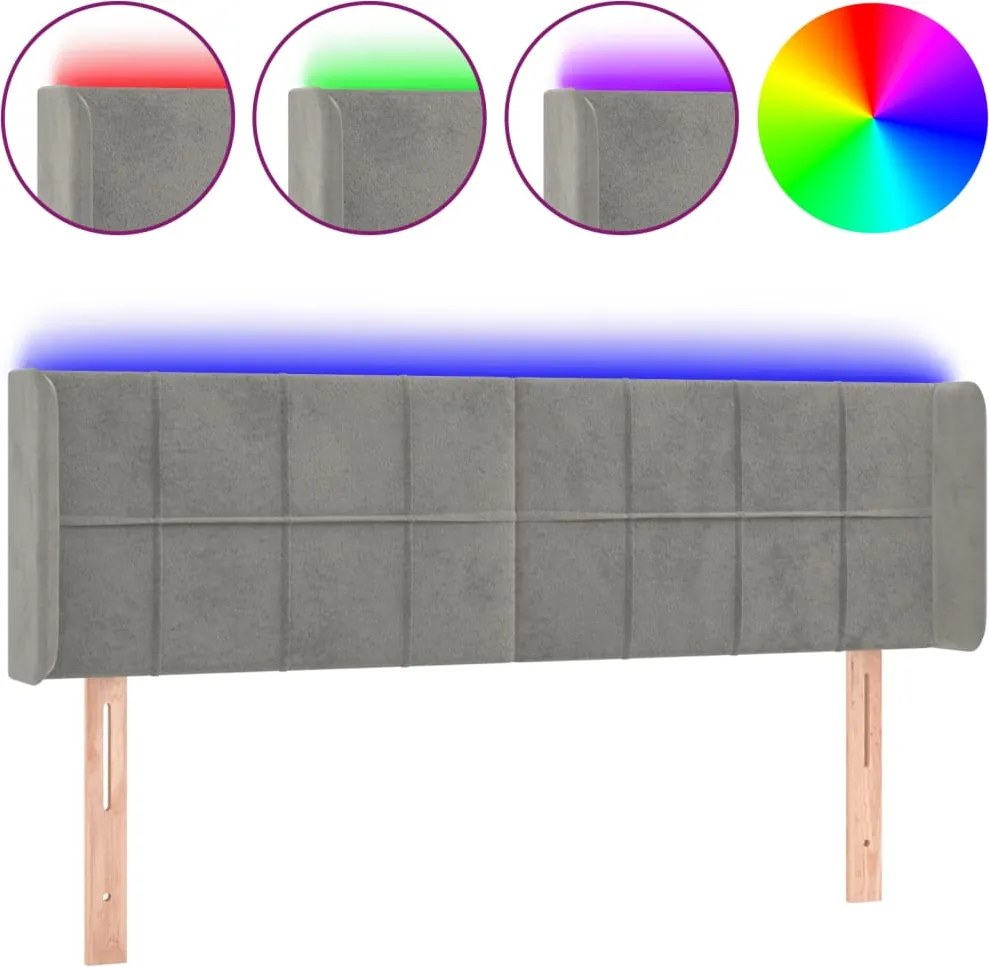 vidaXL Tăblie de pat cu LED, gri deschis, 147x16x78/88 cm, catifea