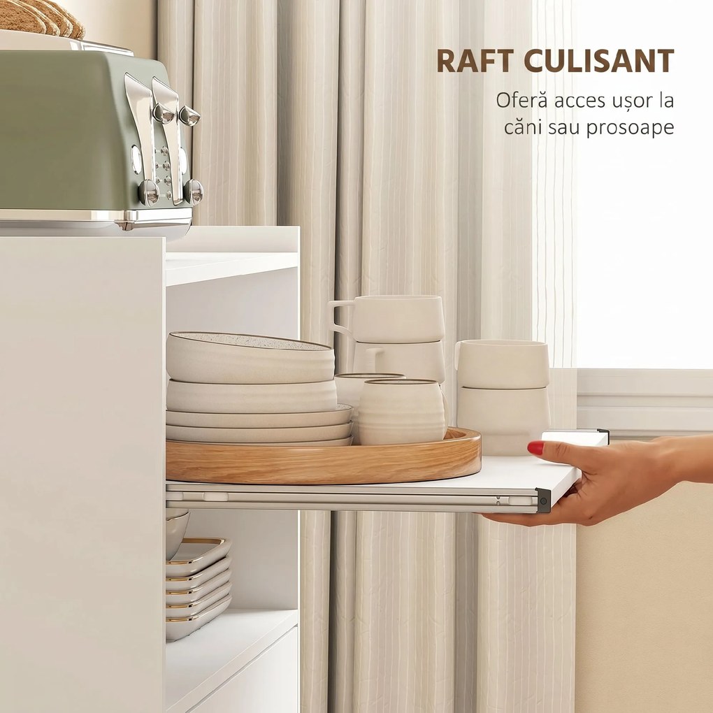 HOMCOM Dulap pentru Cuptorul cu Microunde cu Roți, Bufet de Bucătărie cu Sertar, Blat pentru Electrocasnice, Dulap cu 2 Uși, Raft Glisant și Raft Deschis, Cărucior de Bucătărie pentru Sufragerie, 59x40x92cm, Alb | Aosom Romania