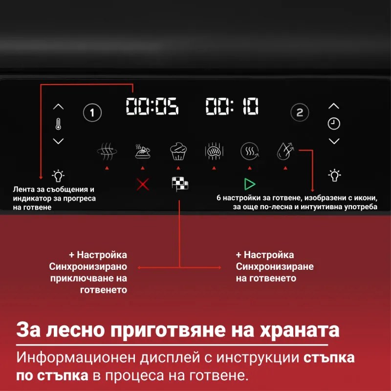 Friteuză dublă cu aer cald 8-în-1 Instant Pot Vortex VersaZone XL ClearCook 140-3025-01-EU, 2800 W, 12 l, 205 °C, EvenCrisp, Finalizare sincronizată a programelor, Comandă tactilă, Negru/Inox