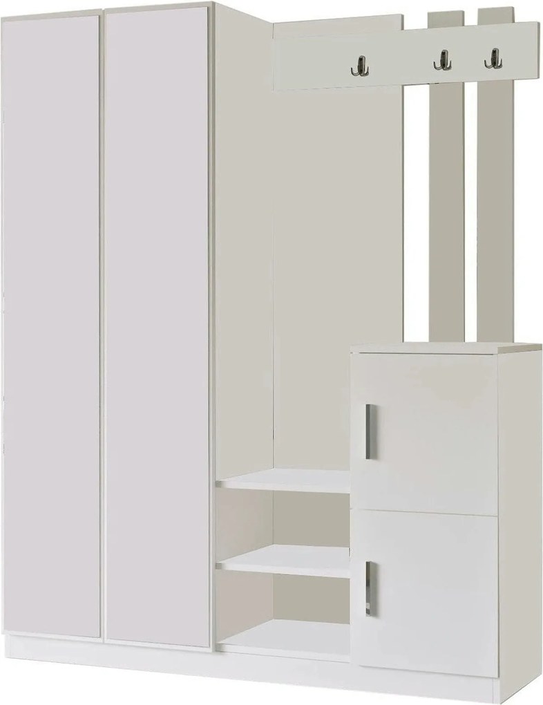 Mobilier hol DD8-W, alb, PAL melaminat, 147x38x180 cm