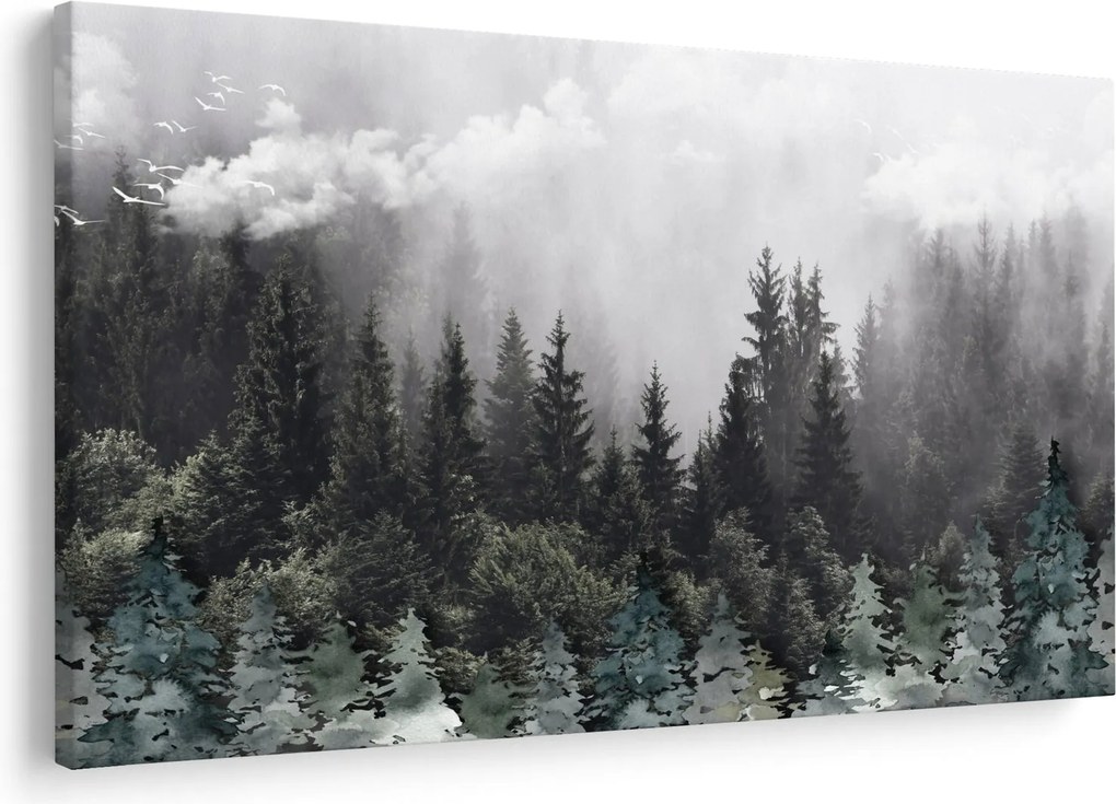 Tablou - Pădure cu elemente ilustrate (90x60 cm)