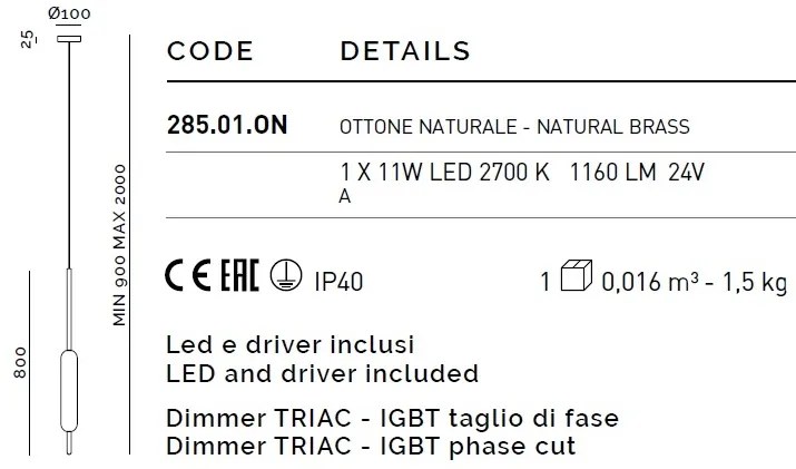 Pendul LED design LUX, fabricat manual TYPHA 285.01.ON