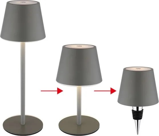 Globo 58488G-LED Lampă de masă VANNIE, reglabilă, cu control tactil, reîncărcabilă, pentru exterior, 3W/5V IP54 1800mAh gri
