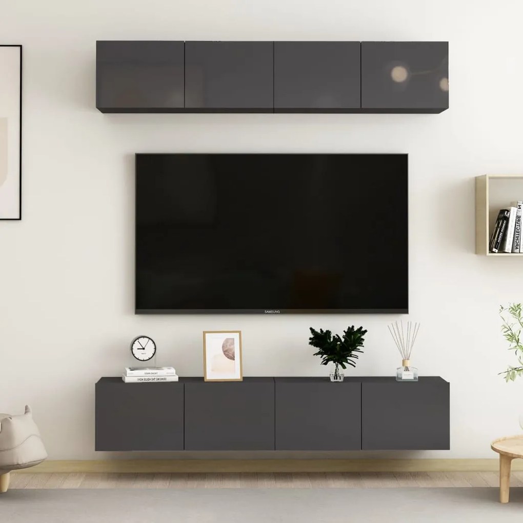 3079480 vidaXL Dulapuri TV, 4 buc, gri extralucios 80x30x30 cm, lemn prelucrat