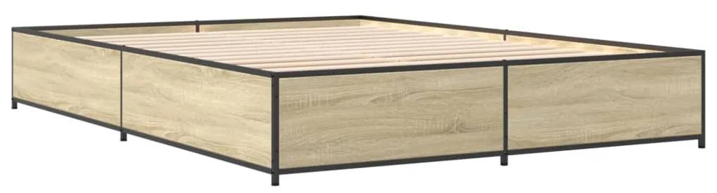 3279848 vidaXL Cadru de pat, stejar sonoma, 120x200cm, lemn prelucrat și metal