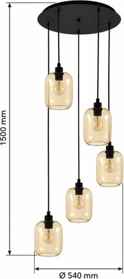 BRILAGI - lustră LED pe cablu RETRO GLASS 5xE27/60W/230V negru/maro fumuriu