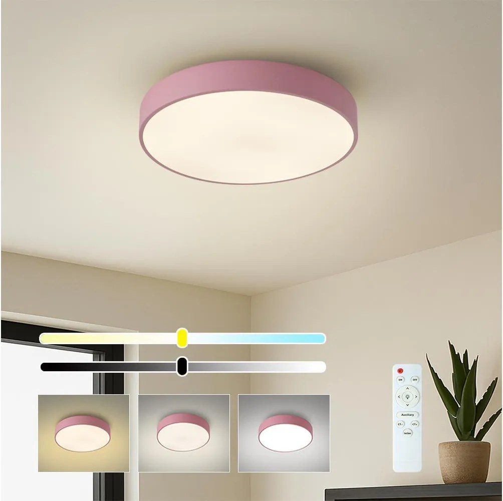 Brilagi – Plafonieră LED dimabilă POOL, 36 W, 230 V, temperatură de culoare reglabilă 3000–6000 K, Ø 30 cm, roz, cu telecomandă