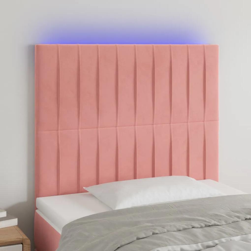 3122697 vidaXL Tăblie de pat cu LED, roz, 80x5x118/128 cm, catifea