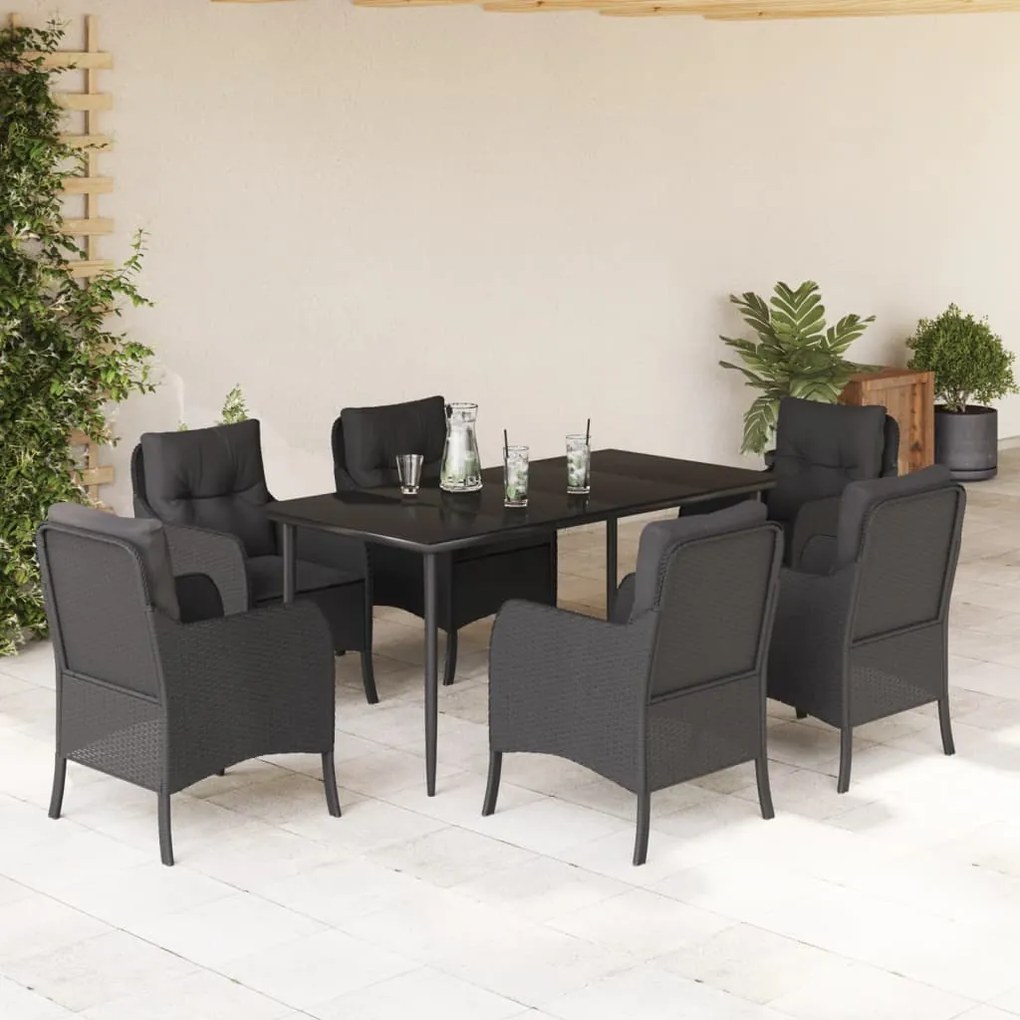 vidaXL Set mobilier de grădină cu perne, 7 piese, negru, poliratan