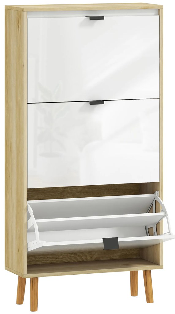HOMCOM Dulap pentru pantofi, dulap îngust pentru pantofi, 3 sertare rabatabile, ușă înaltă lucioasă, 60x24x127cm, alb | Aosom Romania
