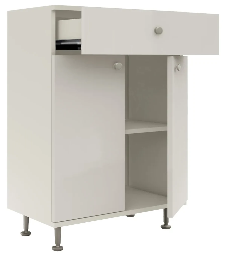 Corp Baie haaus Zaria, 1 Sertar, 2 Usi, Alb lucios/Alb, MDF, L 60 x l 35 x H 85 cm