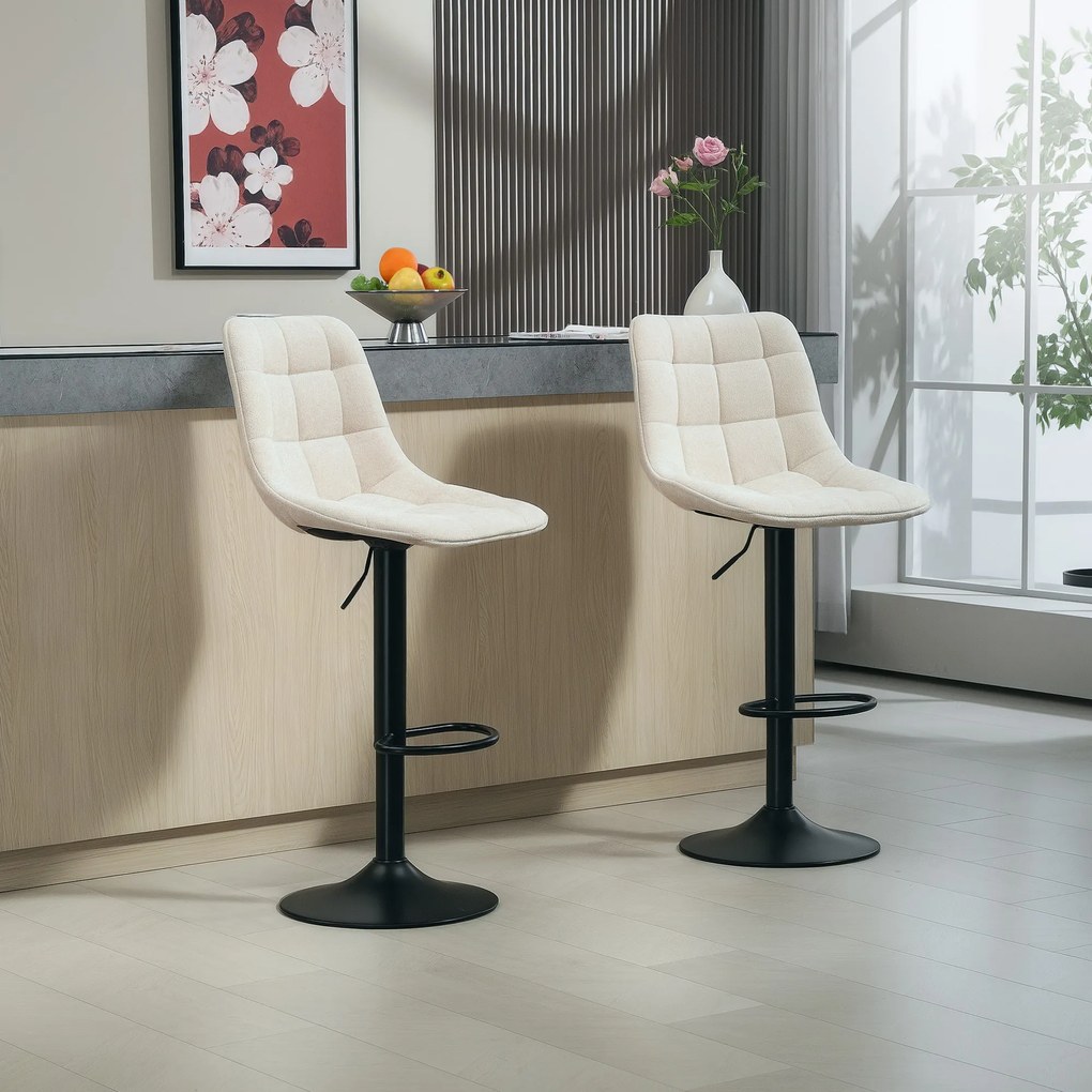 HOMCOM Scaune de bar moderne, Set de 2 scaune de bar pivotante cu spatar, reglabile in inaltime, cu suport pentru picioare, tapitate, Bej | Aosom Romania