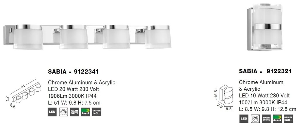 Aplica LED moderna pentru baie IP44 Sabia 10W NVL-9122321