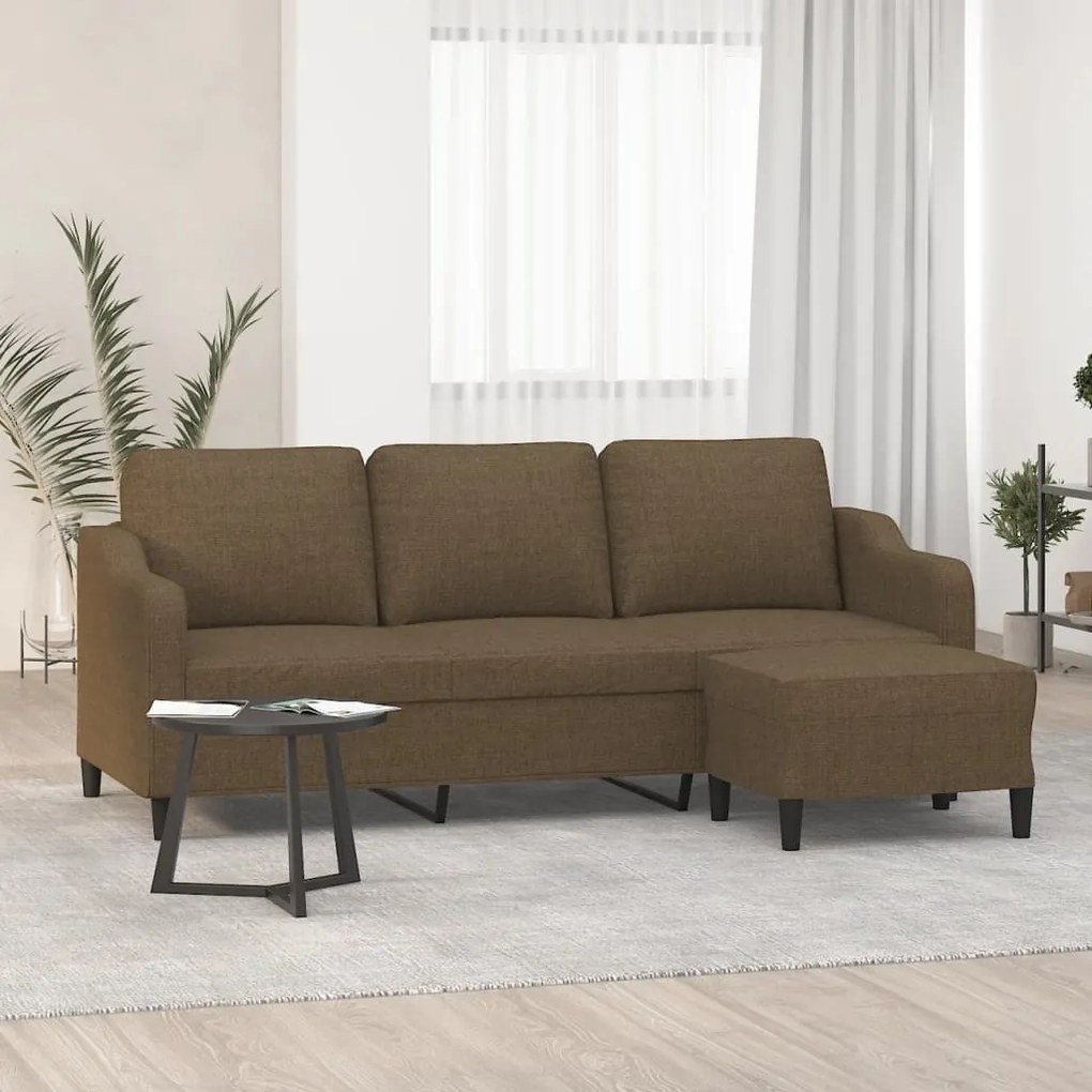 3153514 vidaXL Canapea cu 3 locuri cu taburet, maro, 180 cm, material textil