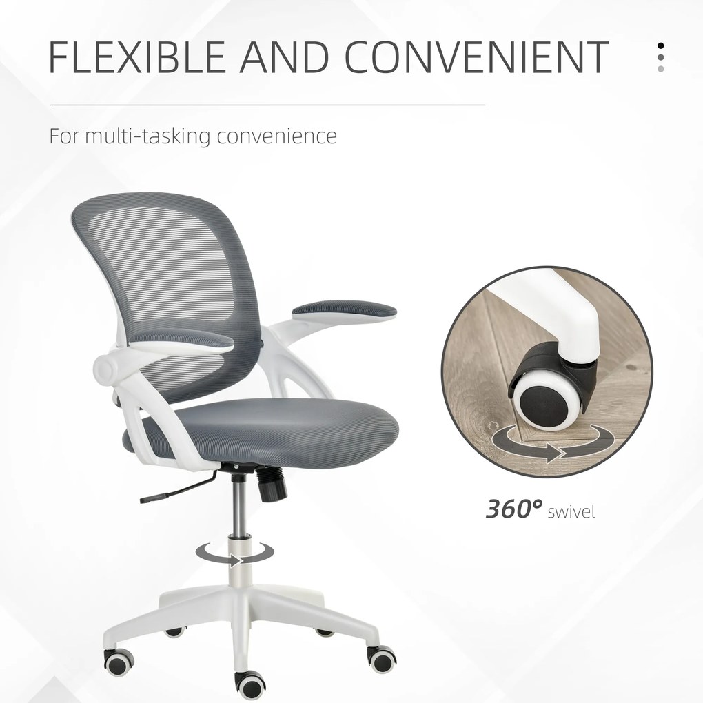 Scaun de Birou Ergonomic Spatar din Plasa si Sezut Capitonat, Inaltime Reglabila, 65.5x61.5x88-97.5cm, Gri Vinsetto | Aosom RO