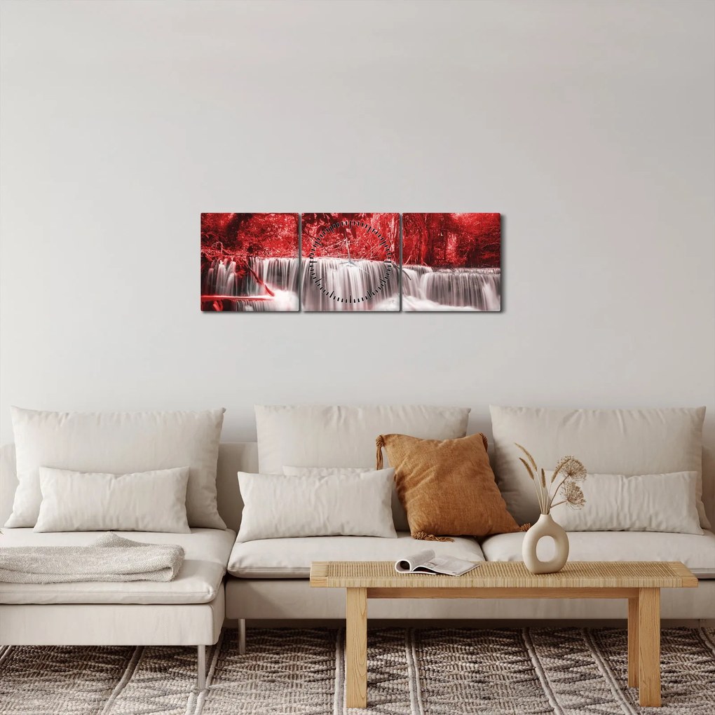 Tablou - Cascadă, roșu (cu ceas) (90x30 cm)
