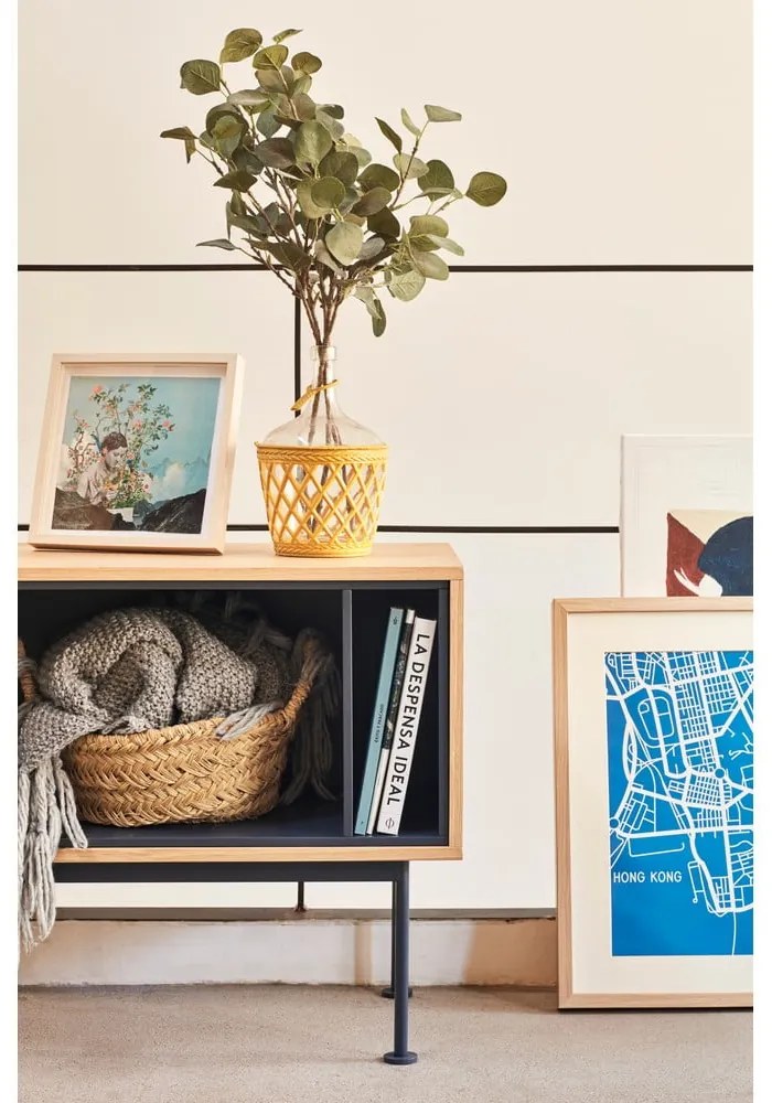 Comodă TV cu aspect de lemn de stejar Teulat Yoko, gri antracit