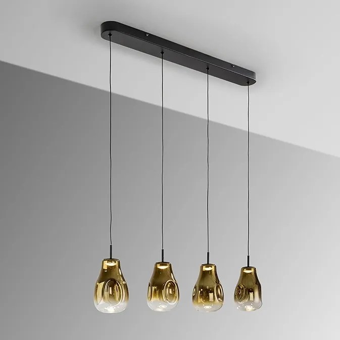 Lustra cu 4 pendule LED design modern Aledis negru/ auriu