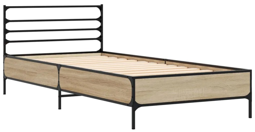 845628 vidaXL Cadru de pat, stejar sonoma, 90x190 cm, lemn prelucrat și metal
