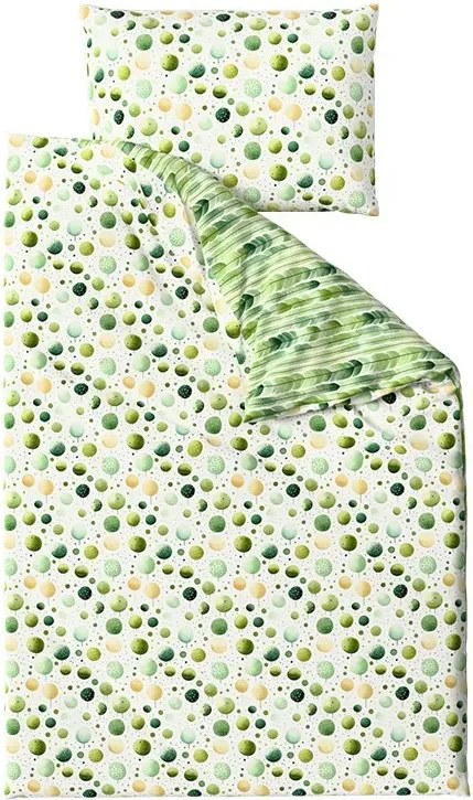 Set Lenjerie de pat creponata GREEN TREES POLY verde + Cearsaf Jersey 180 x 200 cm alb, pat dublu