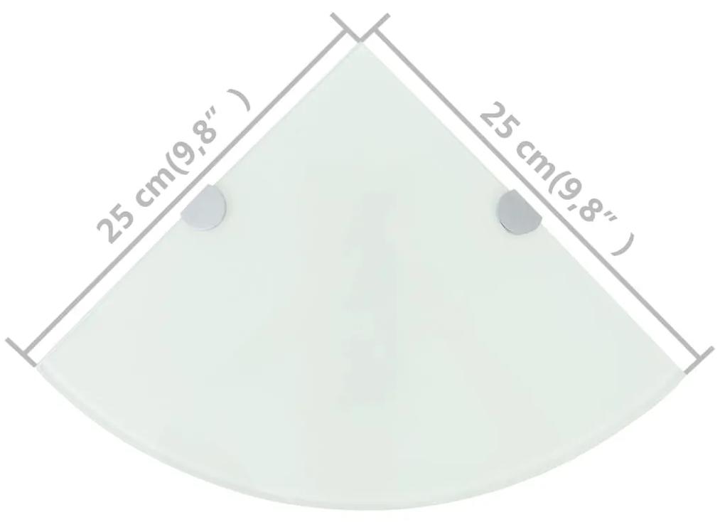 Rafturi de colt cu suporturi de crom 2 buc. alb 25x25 cm sticla 2, Alb, 25 x 25 cm