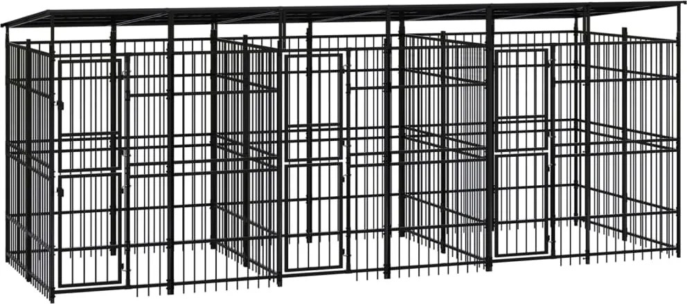 vidaXL Padoc pentru câini de exterior cu acoperiș, 11,06 m², oțel