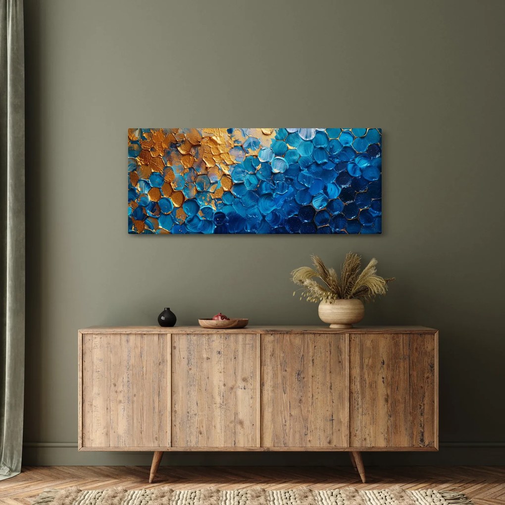 Tablou - Pictura albastru-auriu (120x50 cm)
