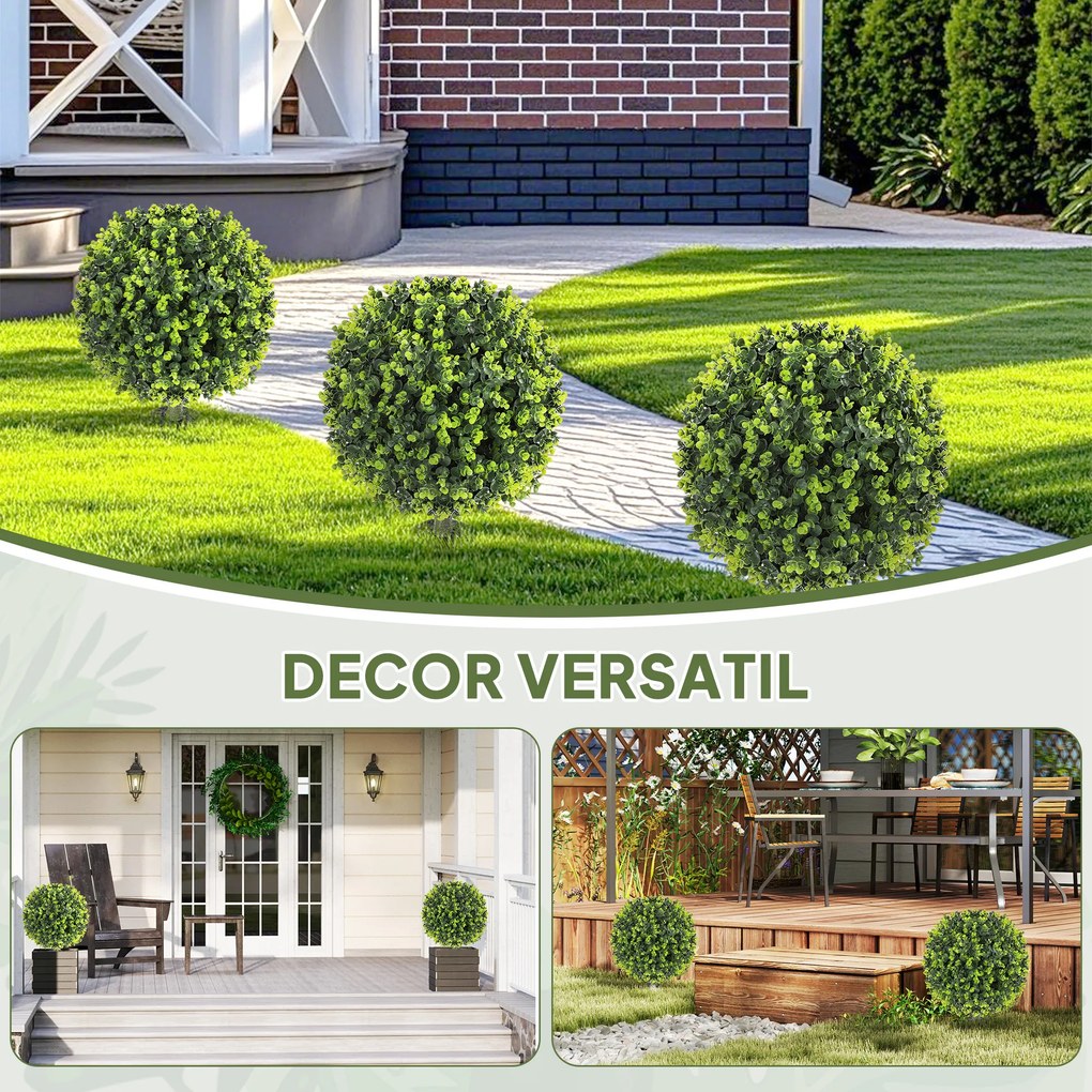 HOMCOM Set 2 Plante Artificiale de Buxus de 40 cm cu Tija Integrată pentru Interior și Exterior, Verde | Aosom Romania