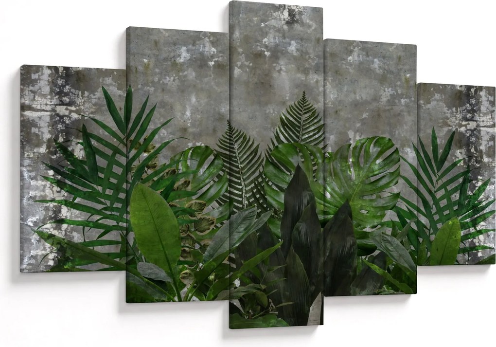 Tablou - Zid de beton cu plante (150x105 cm)