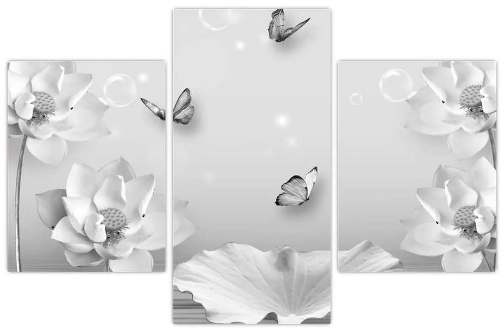 Tablou - Design flori și fluturi (90x60 cm)