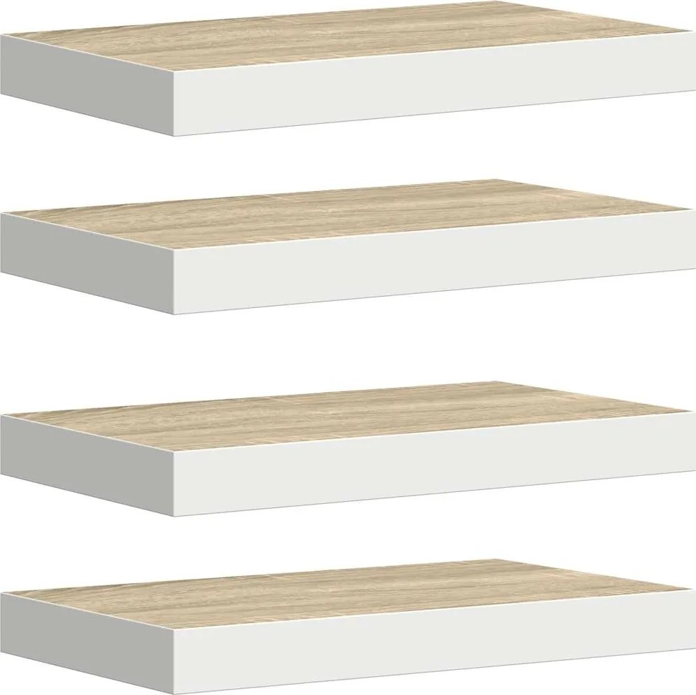 vidaXL Rafturi perete suspendate 4 buc. alb/stejar 50x23x3,8cm MDF